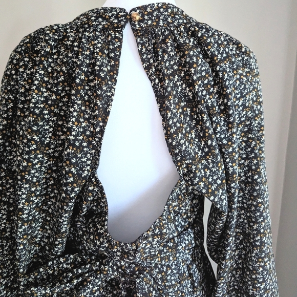 AVANTLOOK Small Open Keyhole Floral Midi Dress Button Down Bow Back - Picture 5 of 7